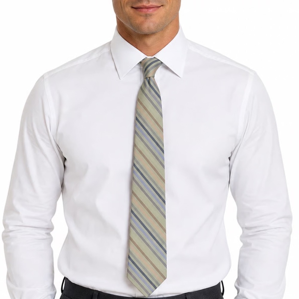 Axist Mens Necktie Sage Green Blue Tan Brown Diagonal Striped Classic